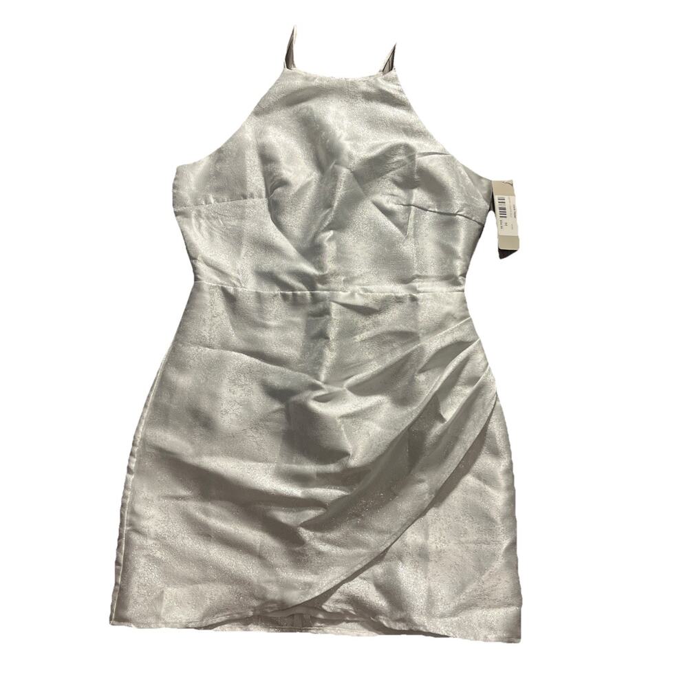 Lizard Thicket Storia Medium WHITE SILVER RUCHED HALTER NECKLINE MINI DRESS Sz M